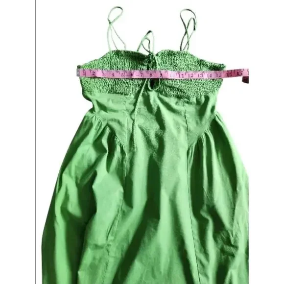 Free People Fifi Midi Dress Smocked Cotton Green Sleeveless Womens Size Medium - Picture 7 of 9